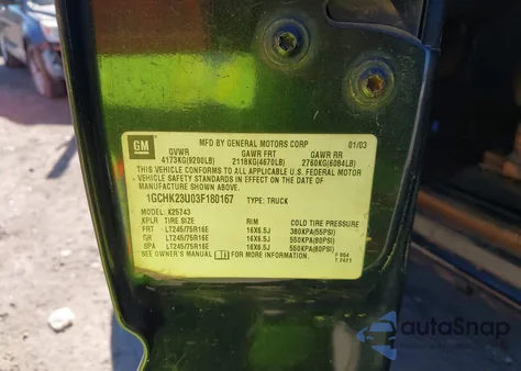 2003 Chevrolet Silverado 2500Hd Lt from USA, damaged, VIN 1GCHK23U03F180167